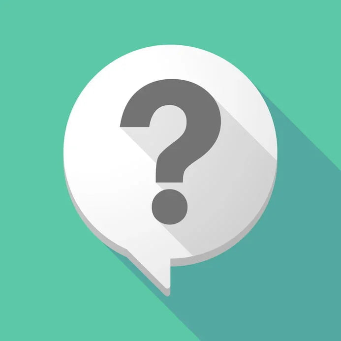 Flat speech bubble with large gray question mark on green background, Magnascent Iodine theme.