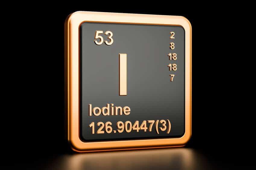 Iodine element symbol gold-bordered block, Magnascent Nascent Iodine supplement concept
