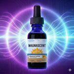 Magnascent Nascent Iodine supplement bottle with vibrant energy background